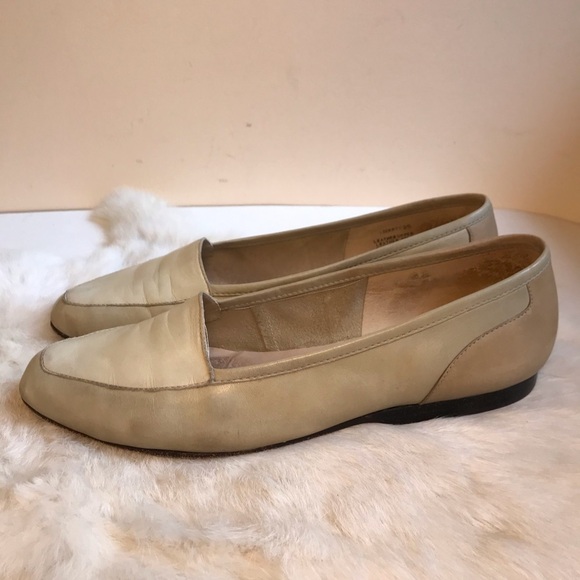 Vintage Leather Flats 8M Tan Taupe square toe - Picture 3 of 12